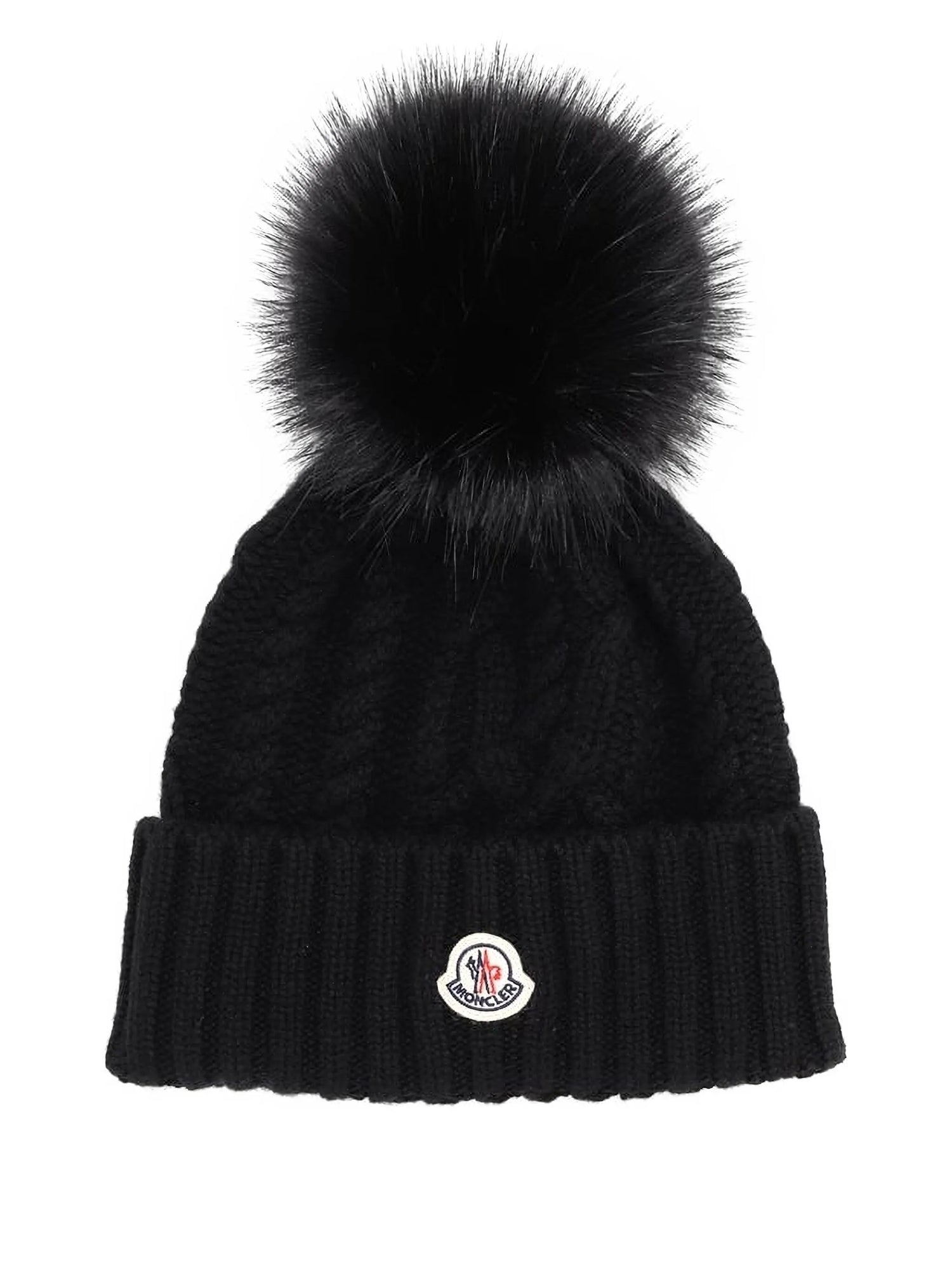 Moncler bonnet en maille torsadée à pompon